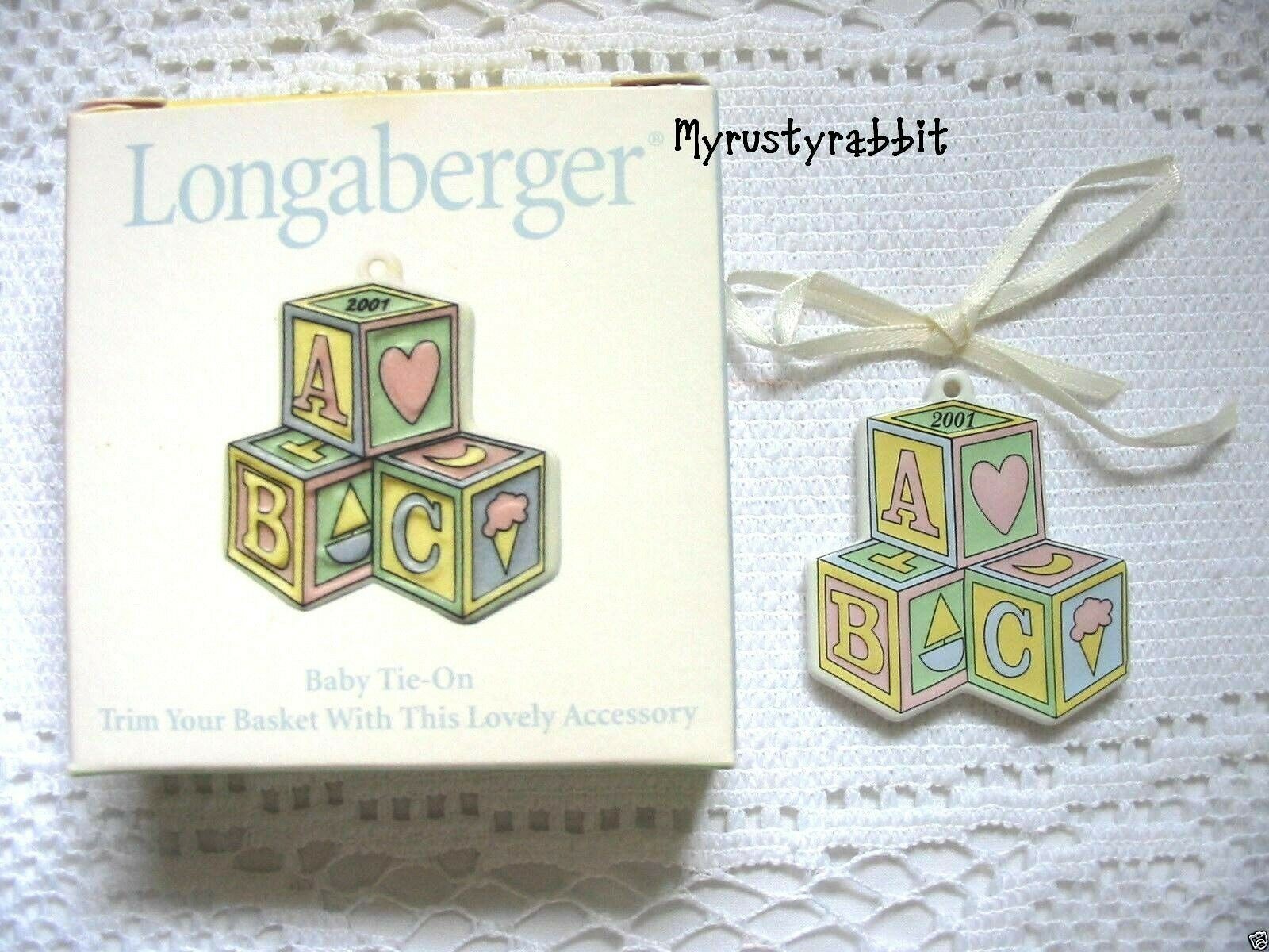 Longaberger Basket 2001 Baby Ceramic Tie-On - Blocks - NEW