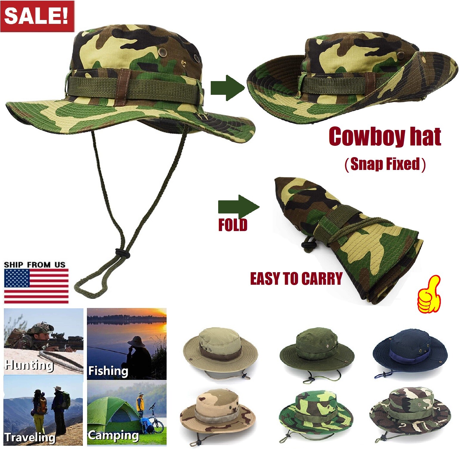 Tactical Boonie Hat Military Camo Bucket Wide Brim Sun Fishing Bush Booney Cap