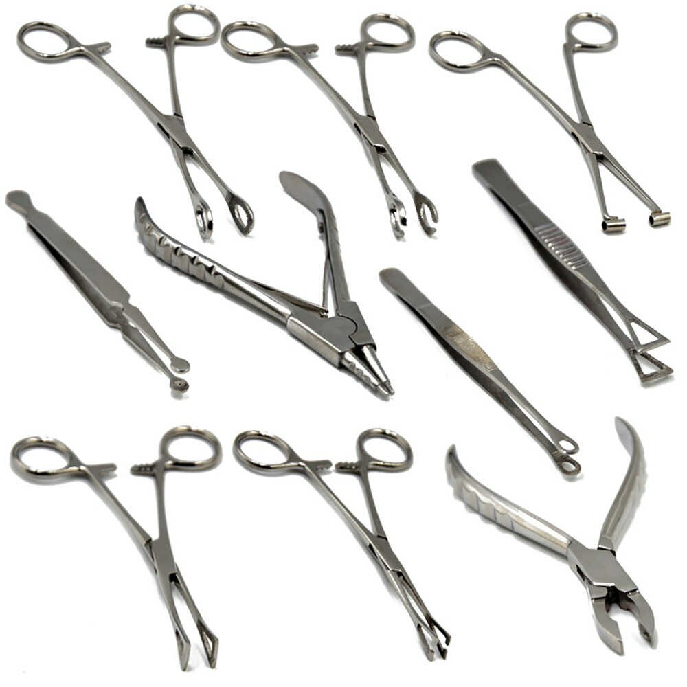 Surgical Steel Body Piercing Tools Clamp Ring Open Closing Pliers Forceps Metal