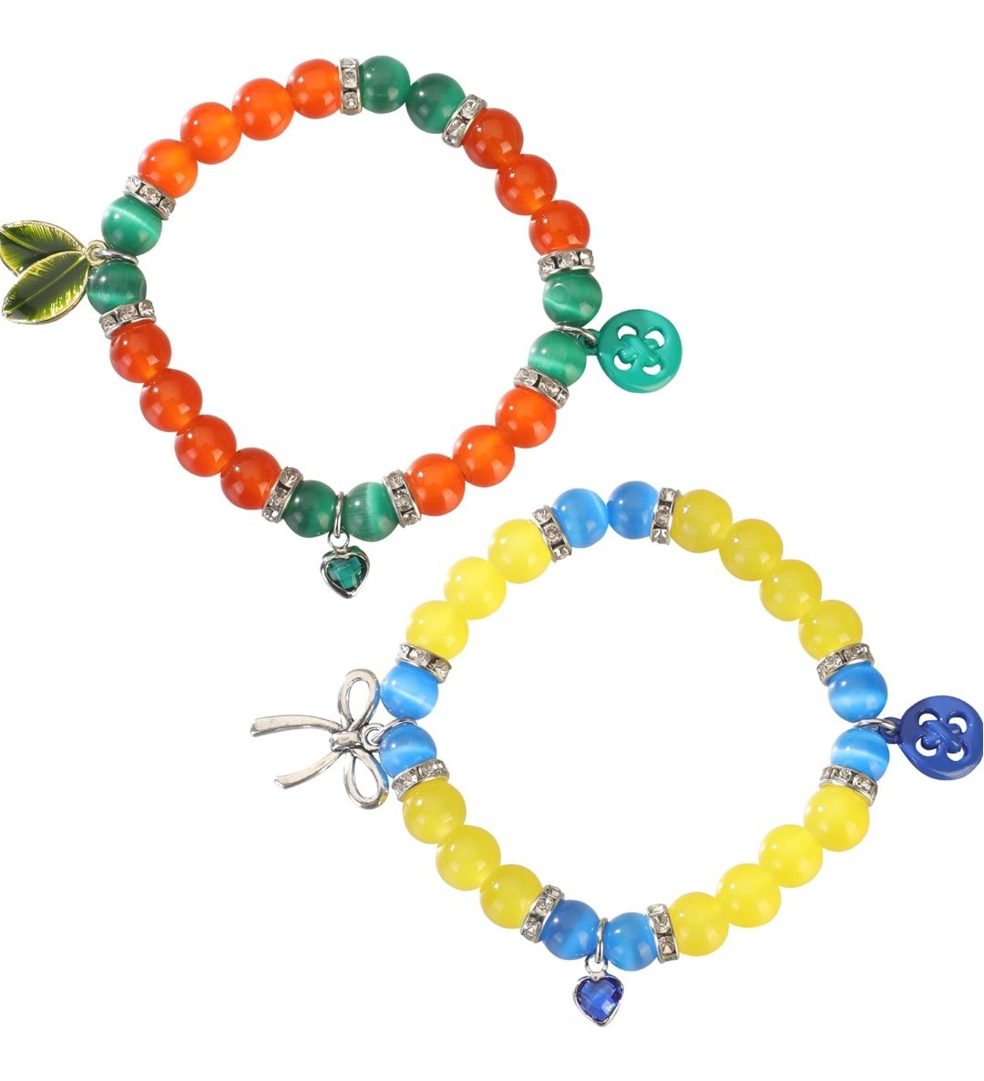 2 Pieces Couple Best Friends Inspired Beaded Stretch Bracelet Set With Charms