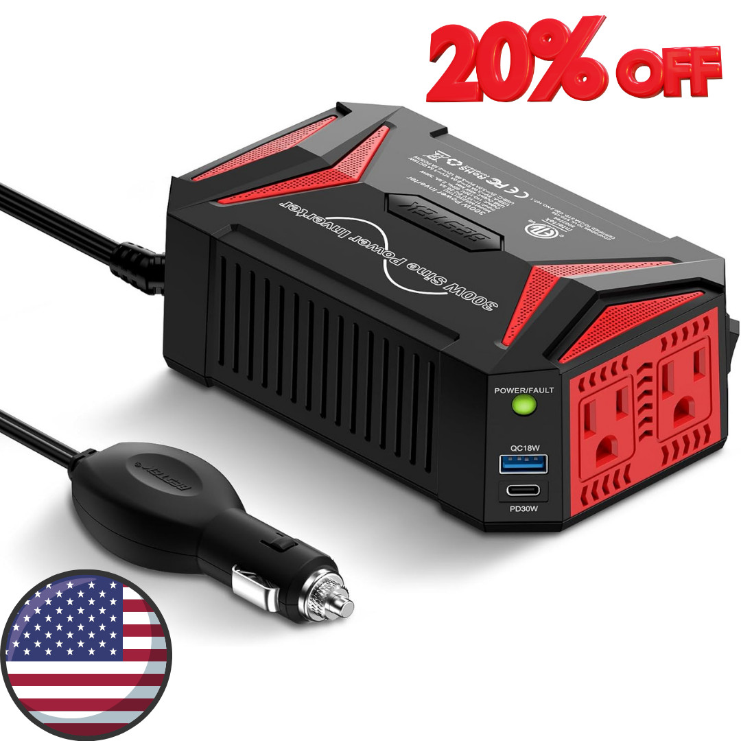 300W Pure Sine Wave Power Inverter - DC 12V to 110V AC Car Converter