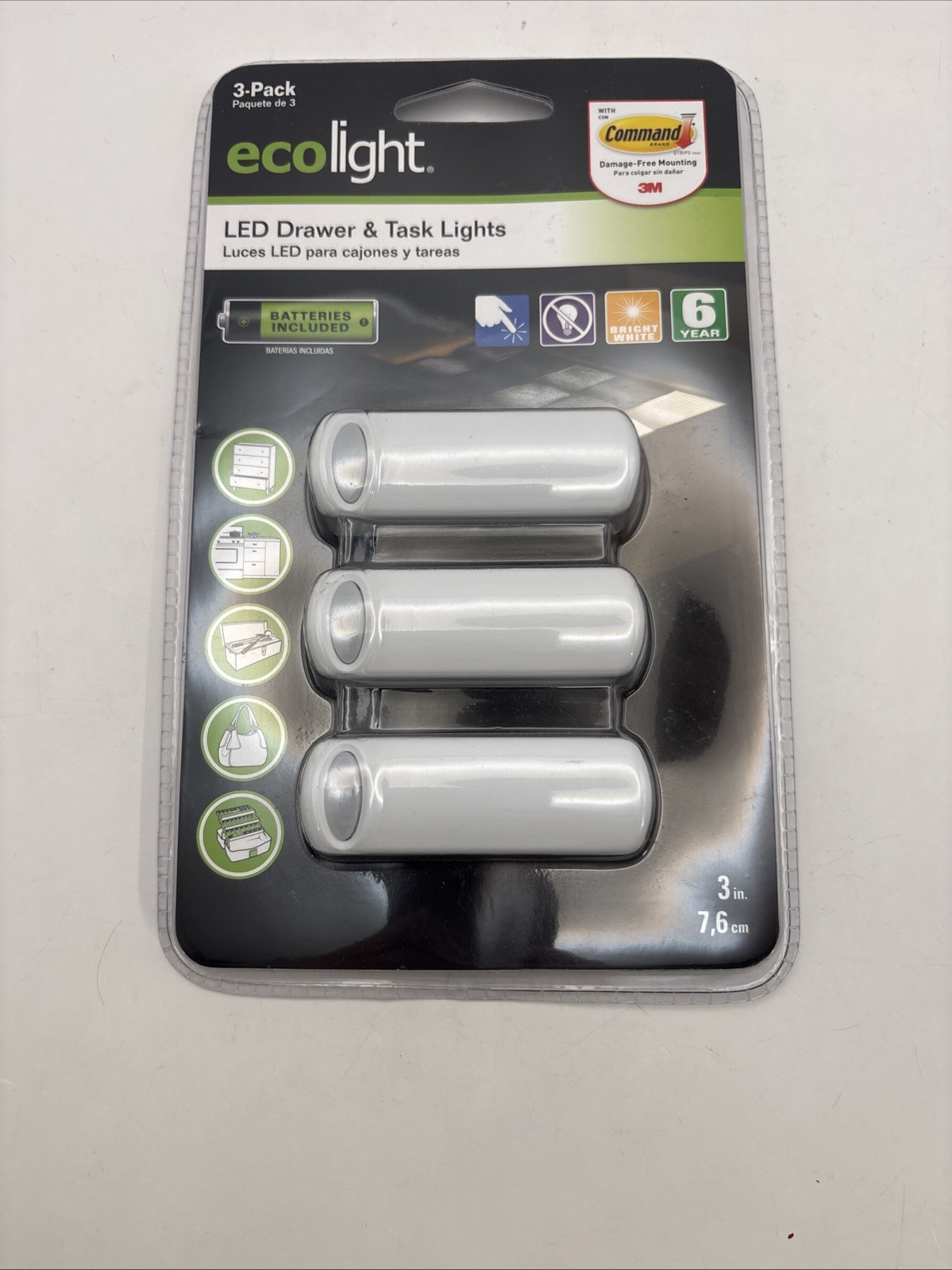 GOOD EARTH ECOLIGHT LED DRAWER & TASK LIGHTS-3 PACK-#B01064-WHG-03LF1-E