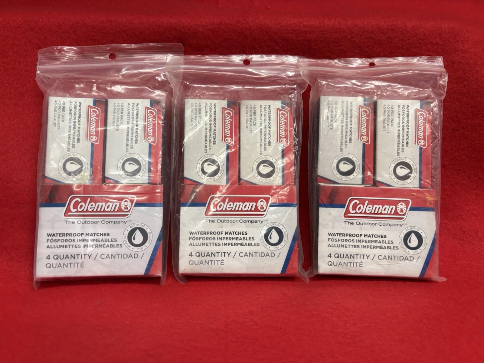 Lot of 3 Coleman Waterproof Matches Pack of 4 Boxes - 12 BXS - 480 matches Total