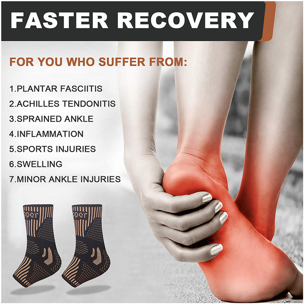 2Pair Copper Ankle Brace Copper Infused Ankle Support Compression Sleeve Plantar