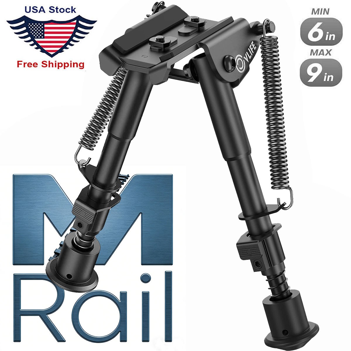M-rail 6-9" Rifle Bipod Spring Return Hunting Bipod For M-Rail Directly Mount US