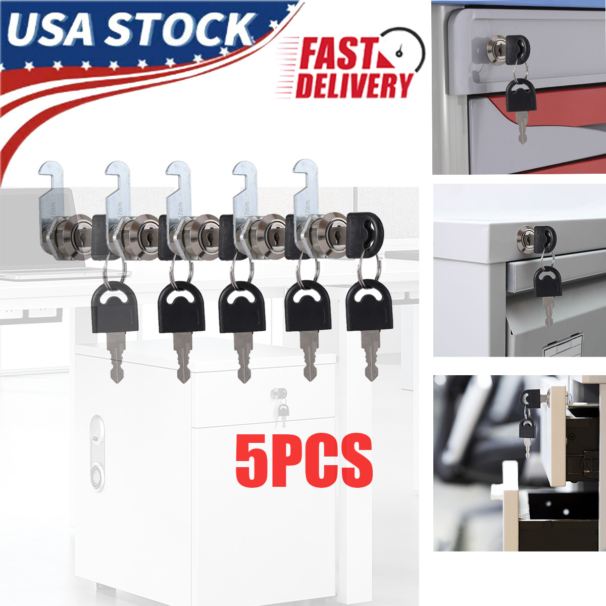 5 PACK Heavy Duty Keyed Cabinet Cam Lock for Kitchen Cupboard Drawer Mailbox