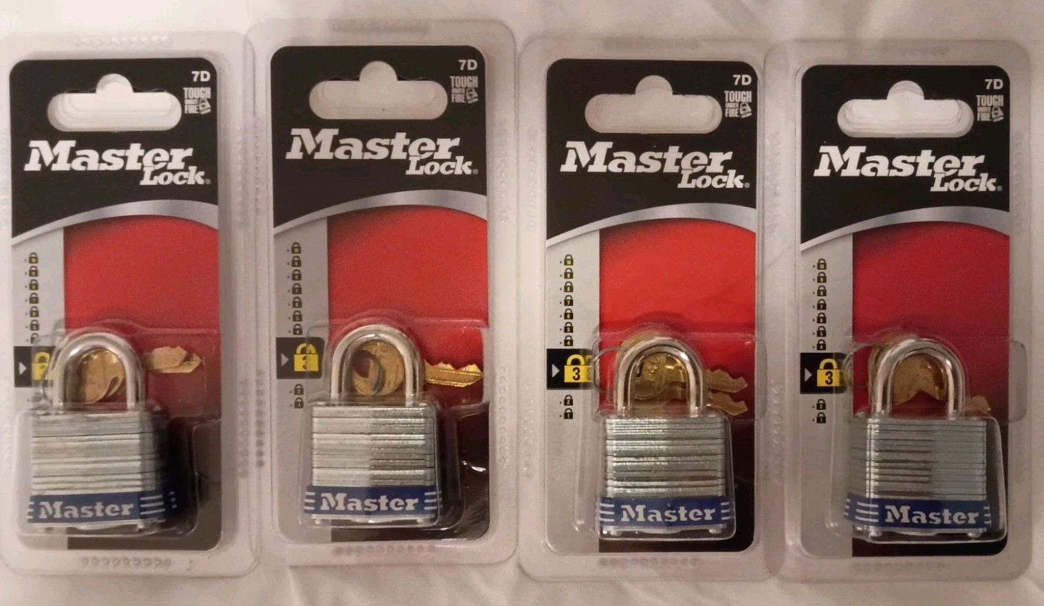 Master Lock No. 7-D Laminated Padlock 3/16" Steel Shackle 1 1/8" Set of 4 New