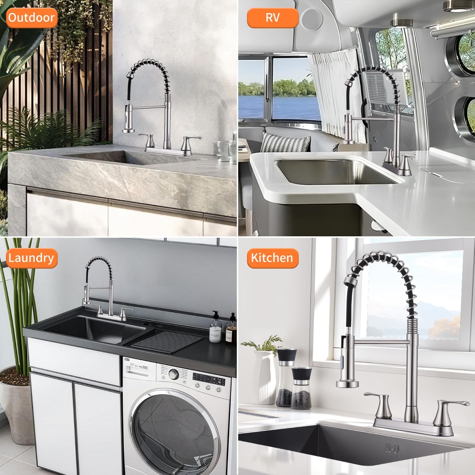 2 Handle Kitchen Faucet with Pull Down Sprayer, 360° Rotating Spout, Stainless S