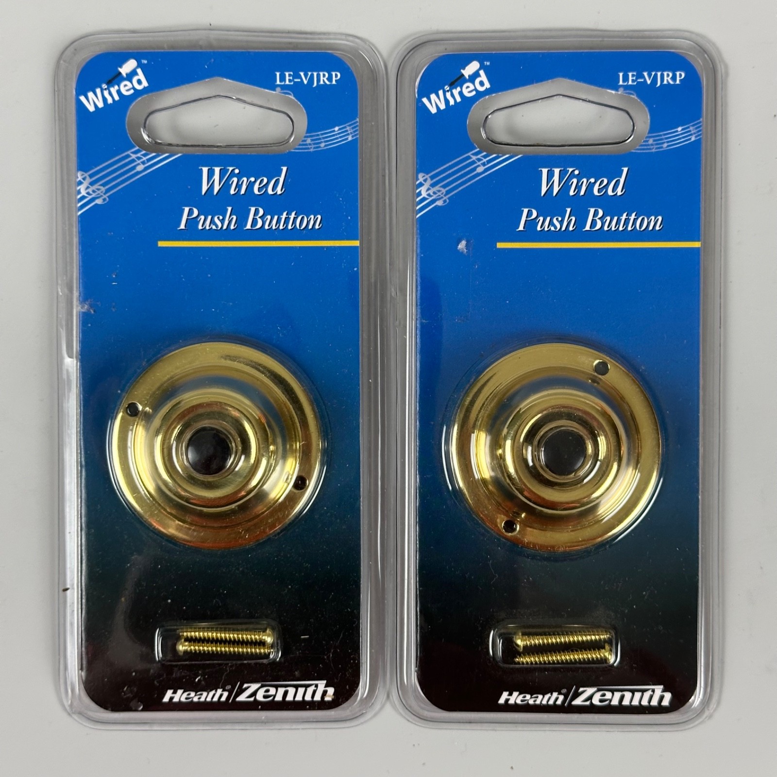 Set of 2 Heath Zenith Wired Push Button Doorbell Shiny Brass Finish Black Button