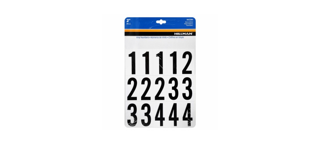 Hillman 842284 Number Set 2" Black Vinyl Self-Adhesive 0-9 Glossy
