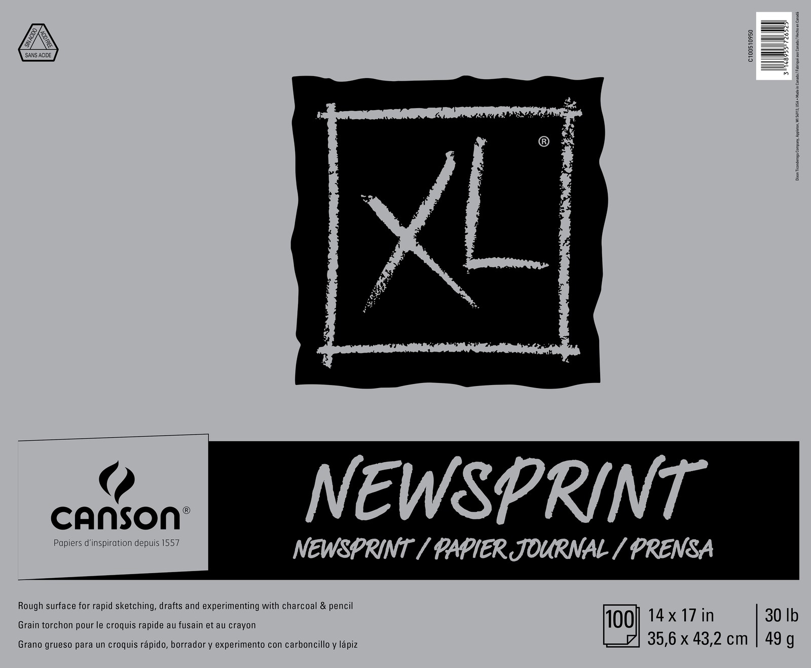 Canson XL Newsprint Pad 14"X17"-Tape Bound, 100 Sheets