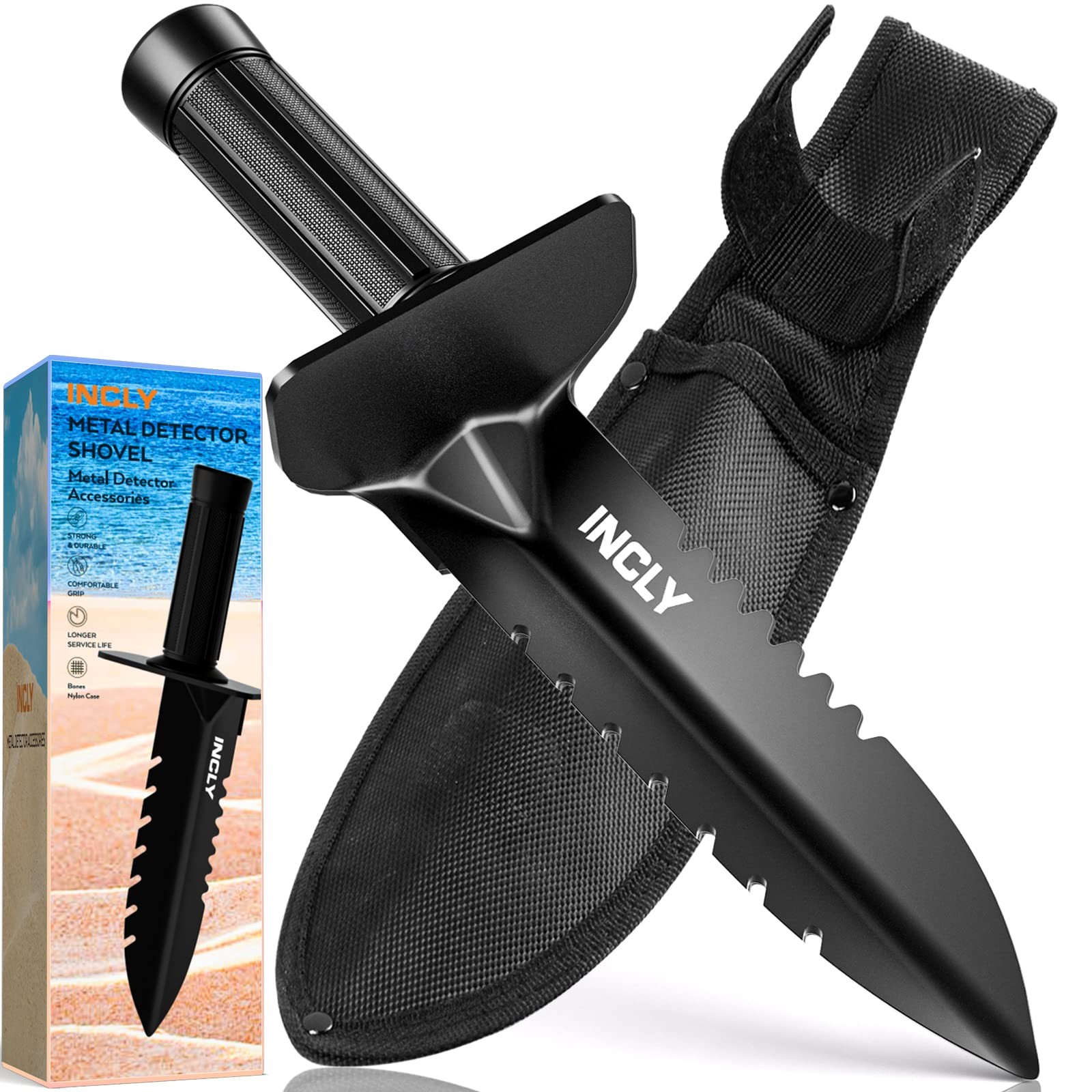 INCLY Metal Detector Shovel, Heavy Duty Double Serrated Edge Digger, Detectin...