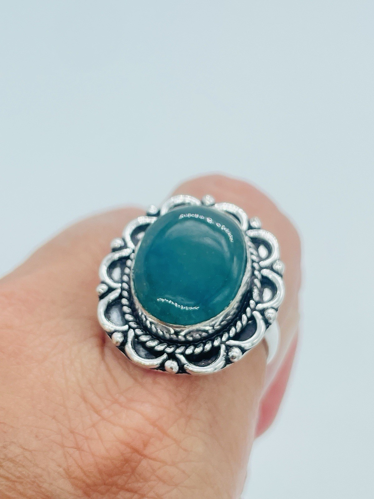 Whimsigoth Green Chalcedony 8 Silver 925 Artisan Boho Statement Ring