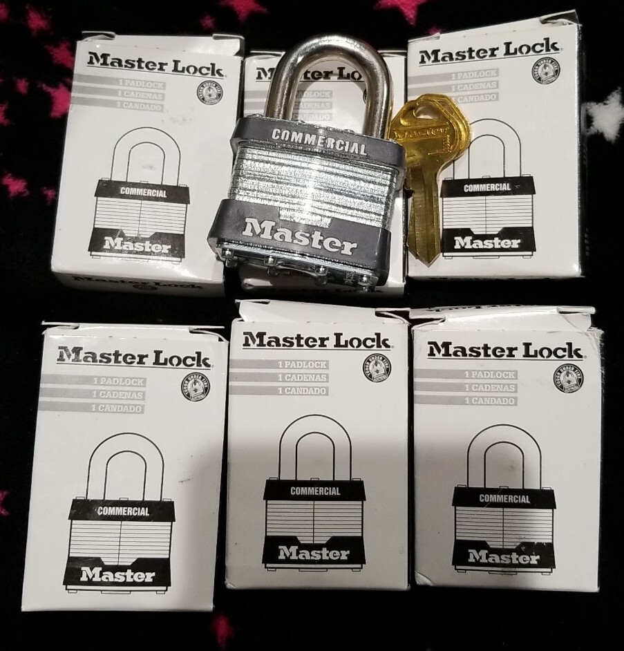 Lot of 6 - Master Lock 21KZW17, No. 21 Wide Laminated Steel Padlock 5-Pin Keyway