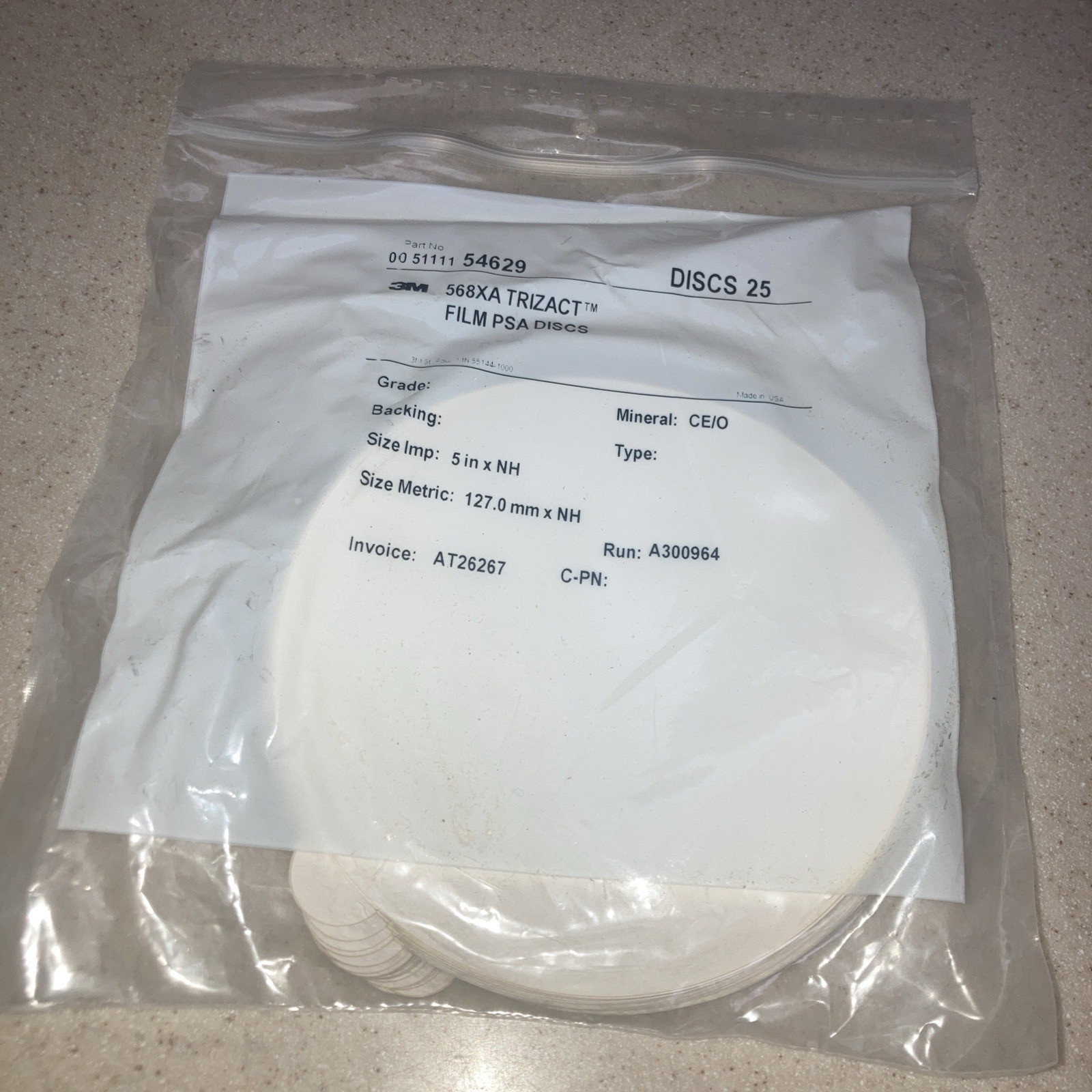 3M Trizact PSA Film Disc 568XA, 3MIL, 5 in x NH  (10 Ea) 7000118190