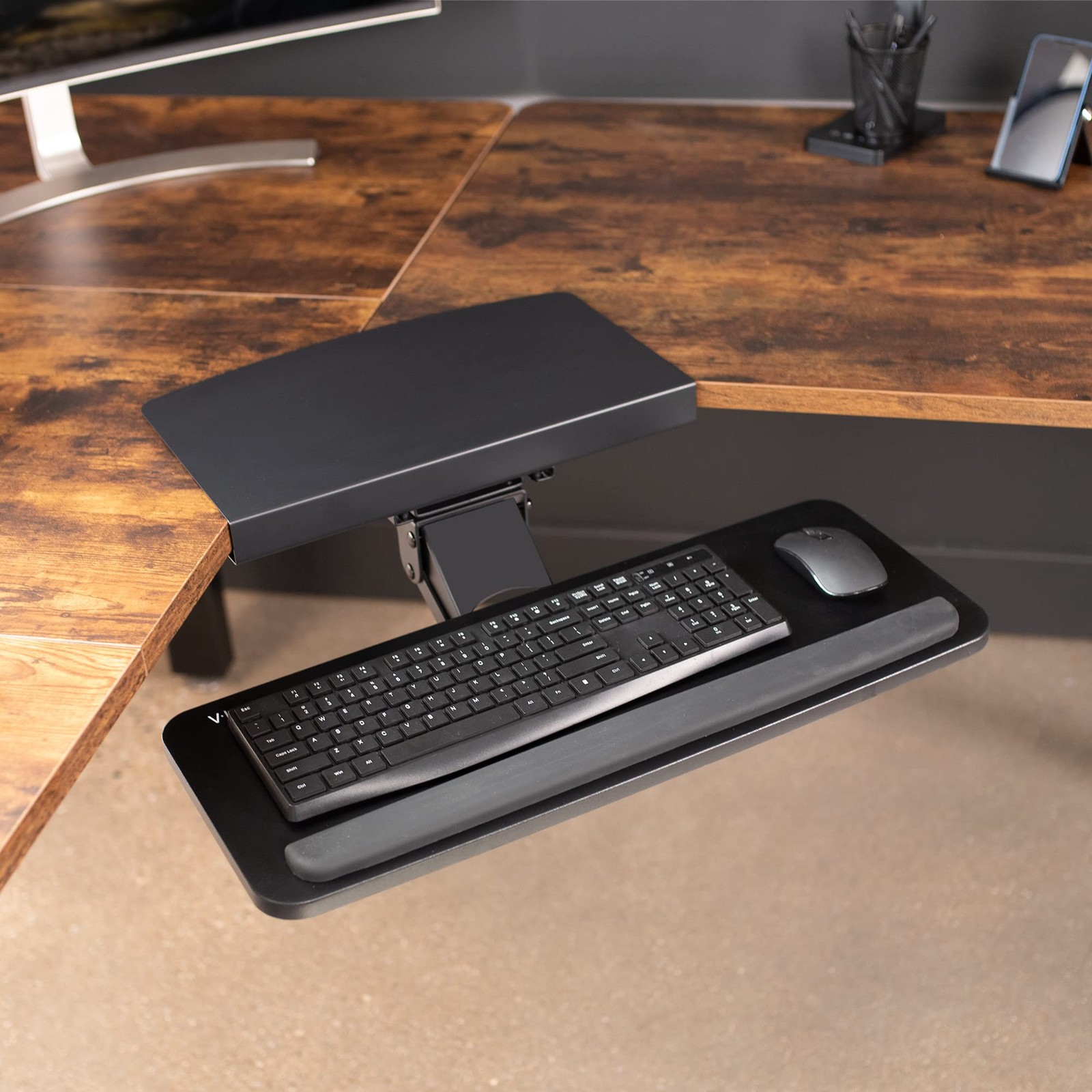 Adjustable Computer Keyboard and Mouse Platform Tray with Corner Connector, E...