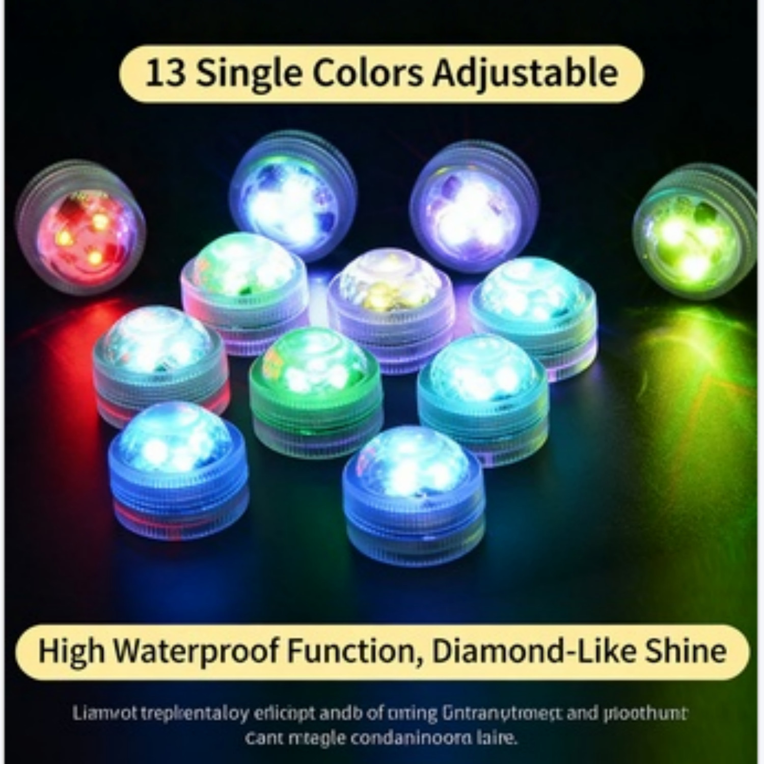 IP68 Waterproof LED Submersible Lights, 13 Colors Dimmable with Remote Control