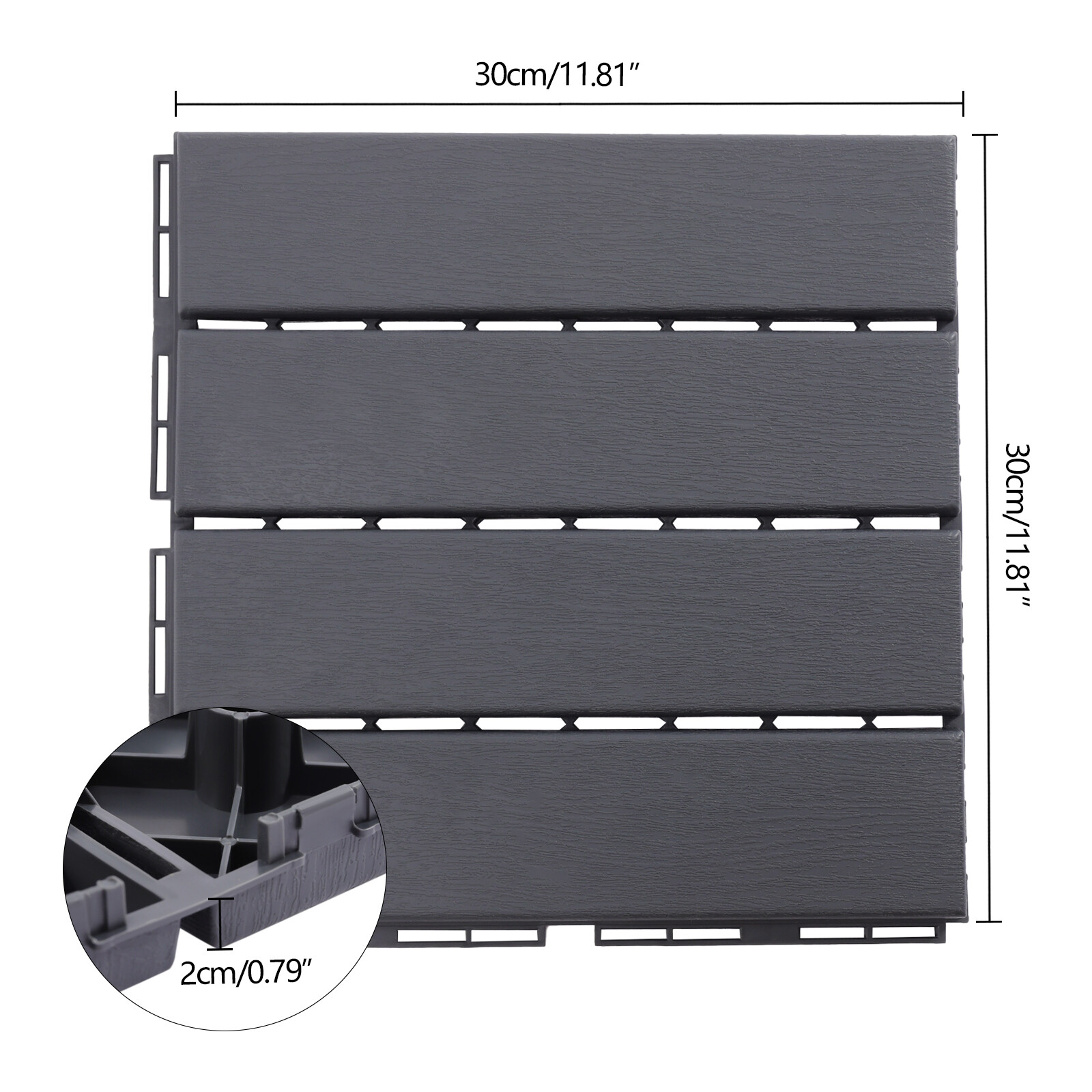 30 Pcs PB-319 Interlocking Deck Tiles Dark Gray Rectangular Efficient Drainage
