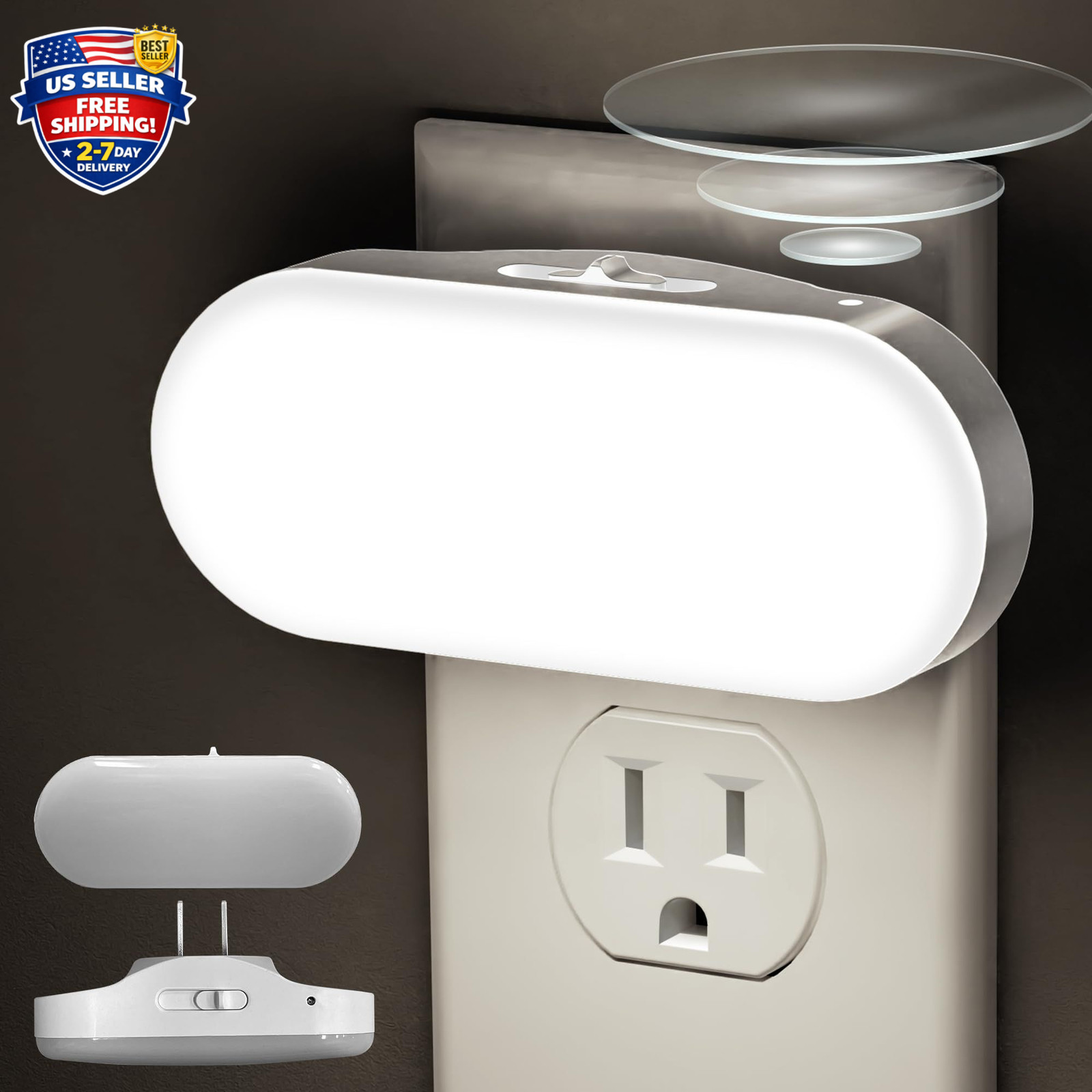 2Pack LED Night Light Plug In Wall Dusk To Dawn Sensor 1W 5000K Dimmable New
