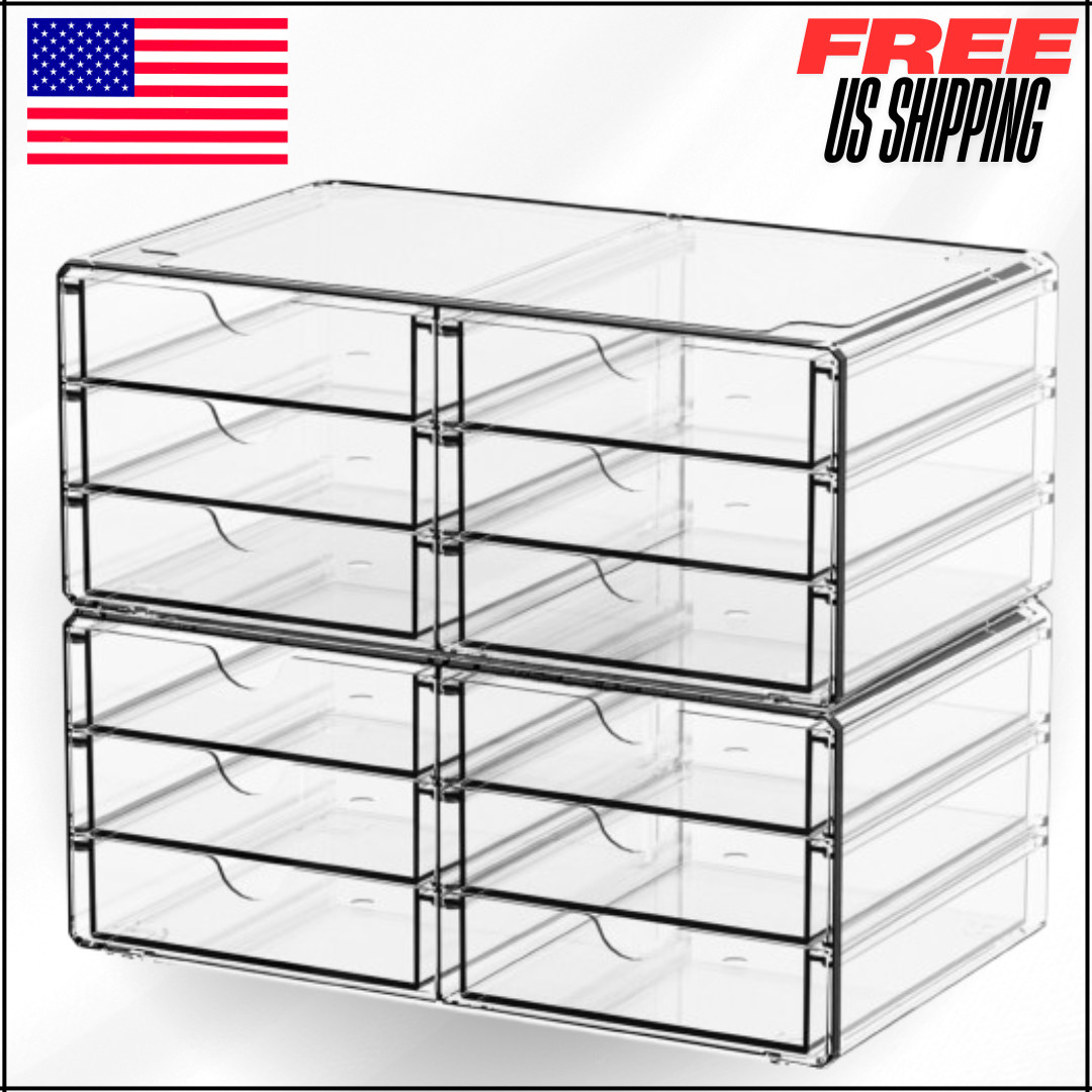 Acrylic Storage Clear Plastic 6 Drawers, Stackable Cabinet Organizer 2 Pack