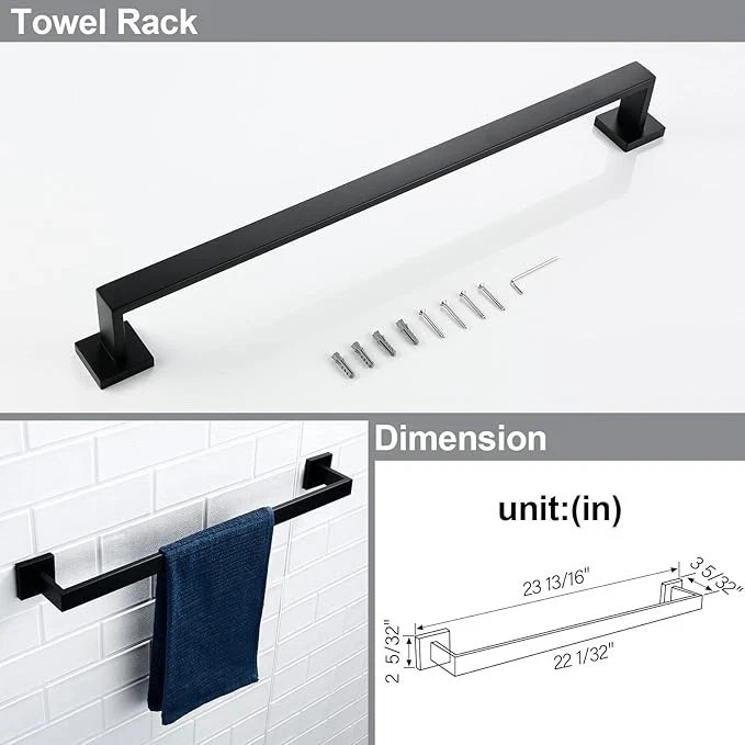 Matte Black 4-Piece Complete Bathroom Accessory Set Towel Bar & Hardware Kit