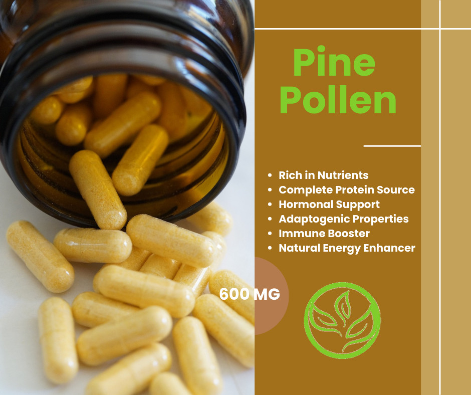 Organic Pine Pollen 500mg - Testosterone & Vitality Support - 100 Caps