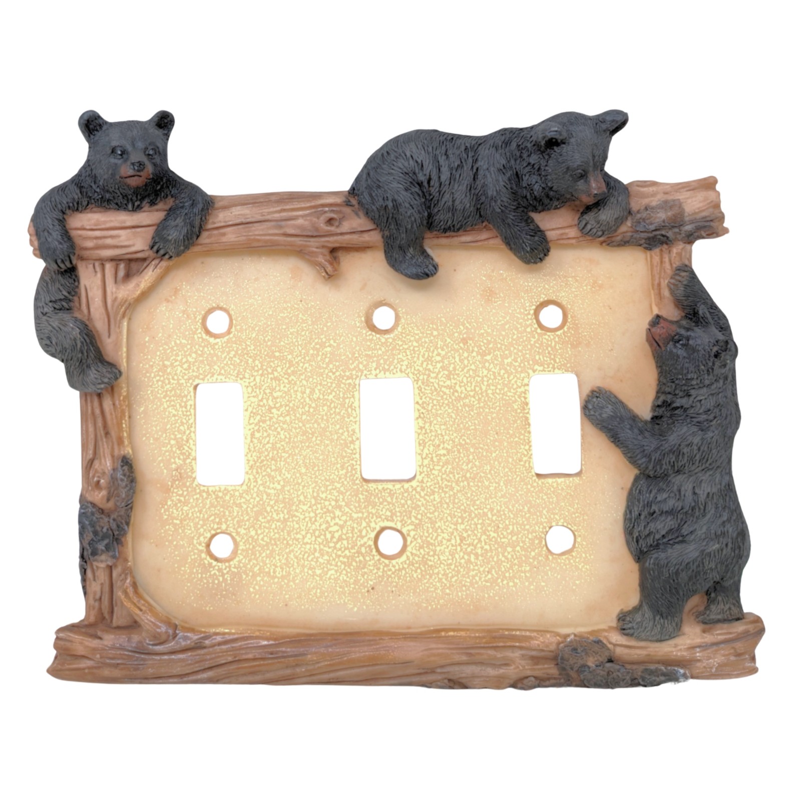 Bear Log Triple Electric Toggle Light Switch Cover Wall Plate Lodge Cabin Decor