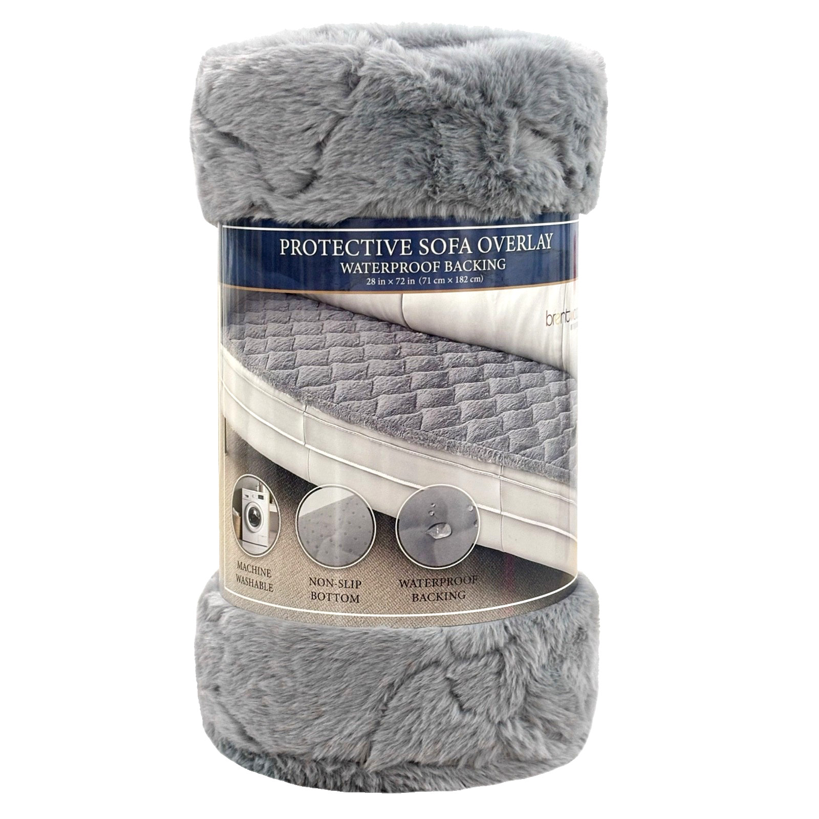 BRENTWOOD PROTECTIVE WATERPROOF SOFA  OVERLAY, GRAY FAUX FUR  28" X 72"