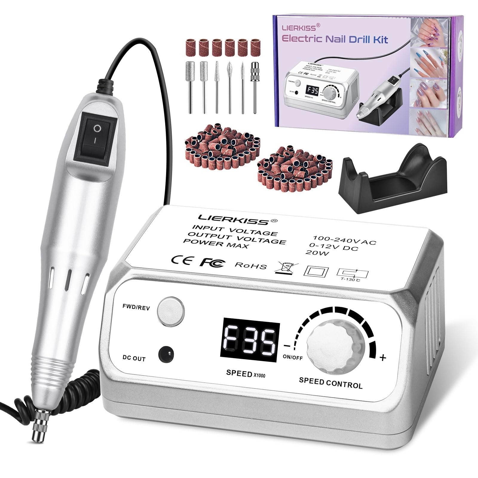 Electric Nail File 35000RPM with 100 Sanding Bands & Bits for Professional Use