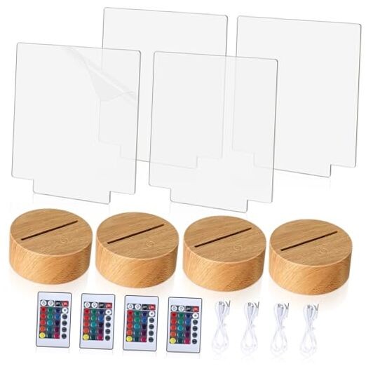 4 Set 3D LED Night Light Lamp Base Gift DIY 3D Clear Acrylic Blank Square