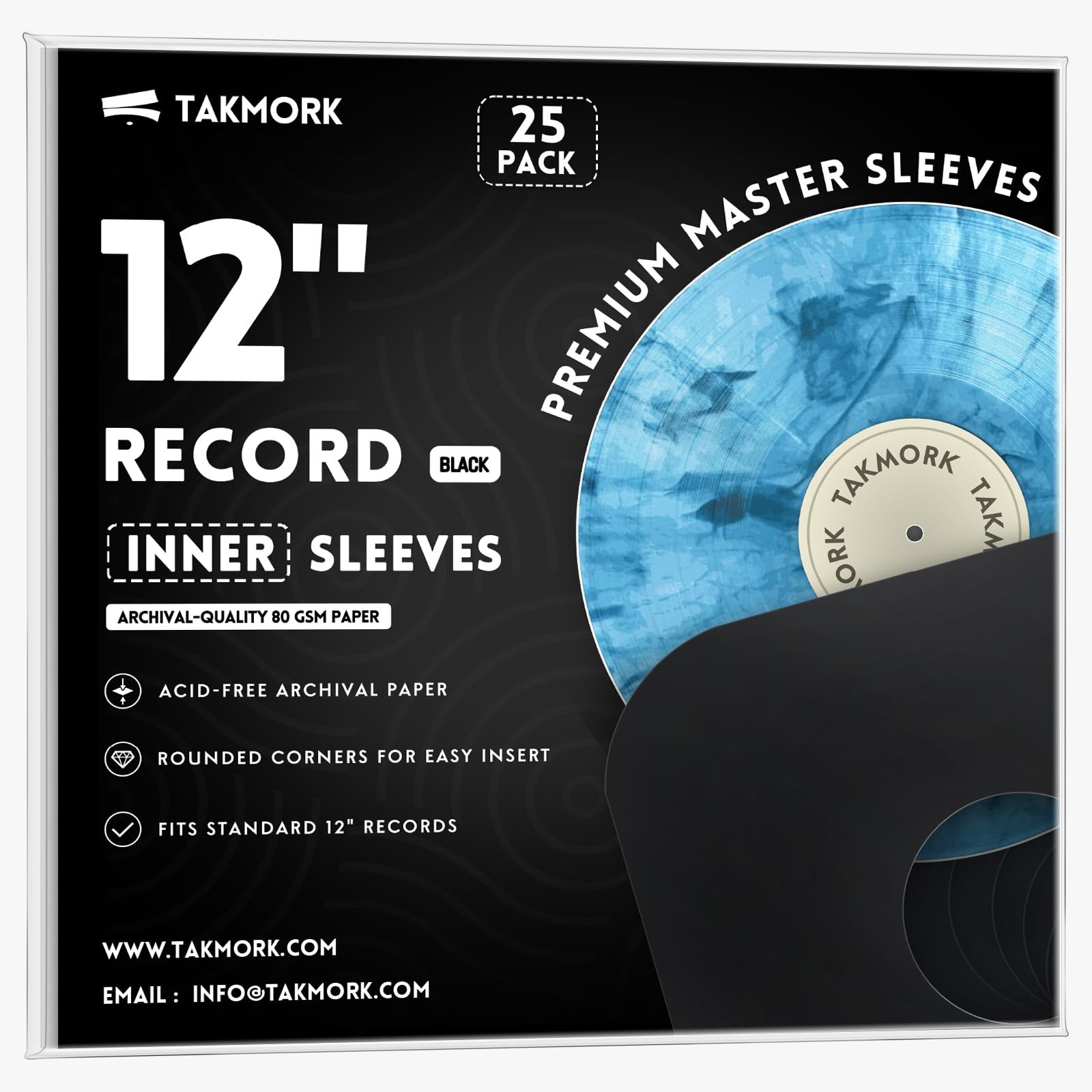 25 PCS Black 12Inch Vinyl Record Inner Paper Sleeves 80g Fits 33 RPM LP