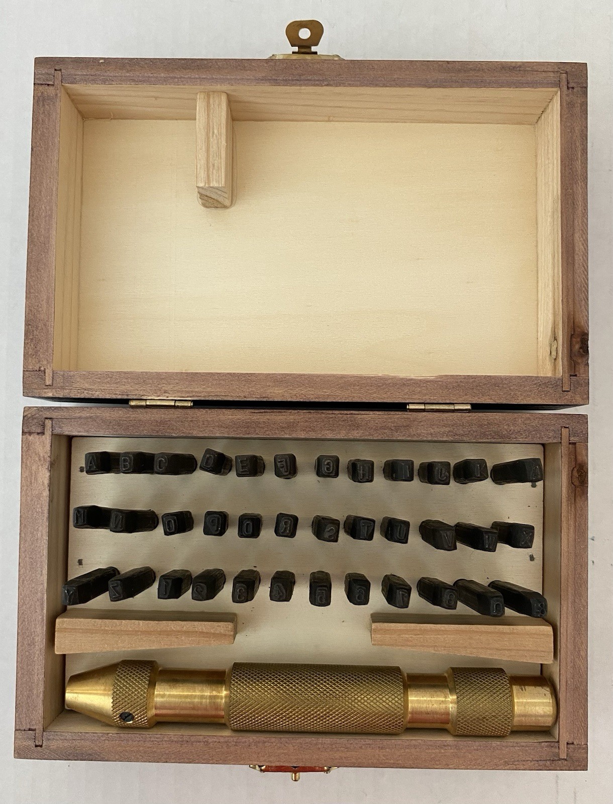 36 pc. Harden Steel 3/16"  Stamping Punch Kit With Brass Holder In Wooden Box