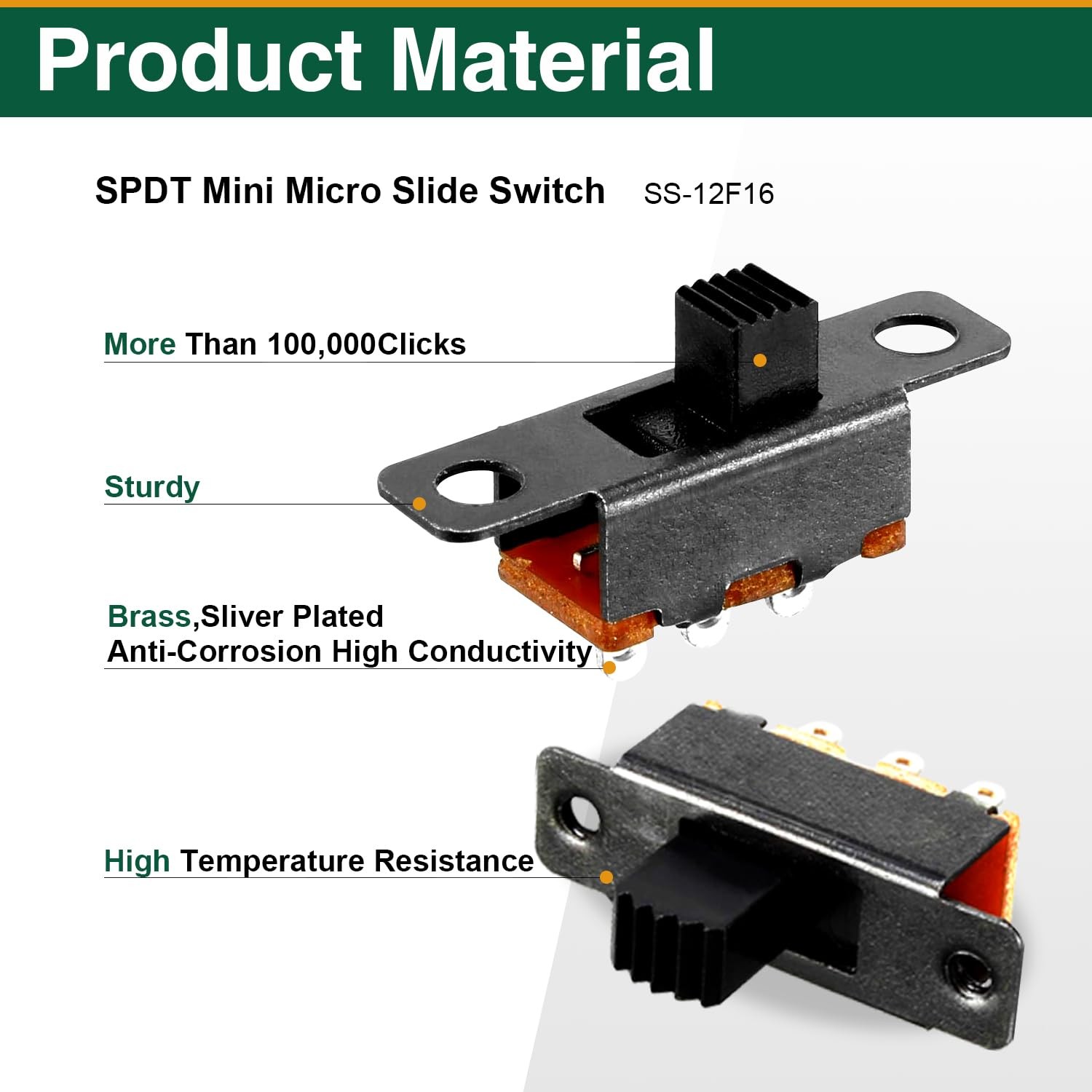 Micro Slide Switch SPDT 3 Pin 2 Position 5mm Vertical Toggle 1P2T Black 80 PCS