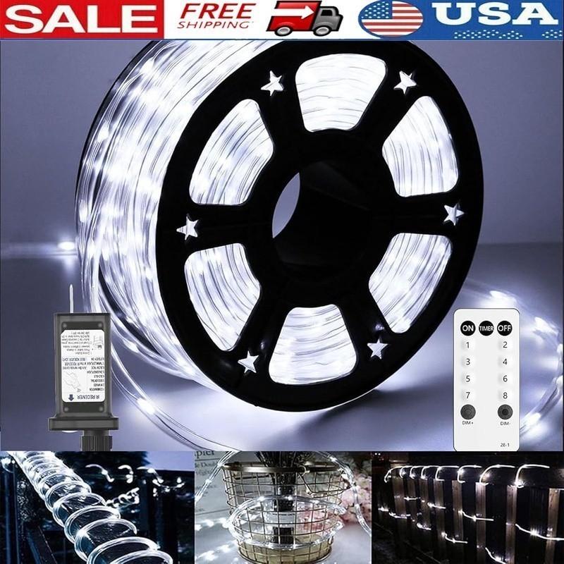 Flexible LED Rope Lights Waterproof Timer 8 Modes Dimmable Indoor Outdoor Decor