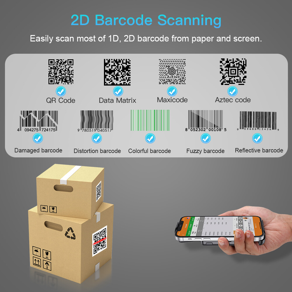 Eyoyo 1D 2D Phone Back Clip Cover Barcode Scanner Bluetooth Bar Code Reader
