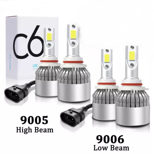 2x 9005+2x 9006 Combo LED Headlight Kit High & Low Beam Light Bulbs 6000K White.