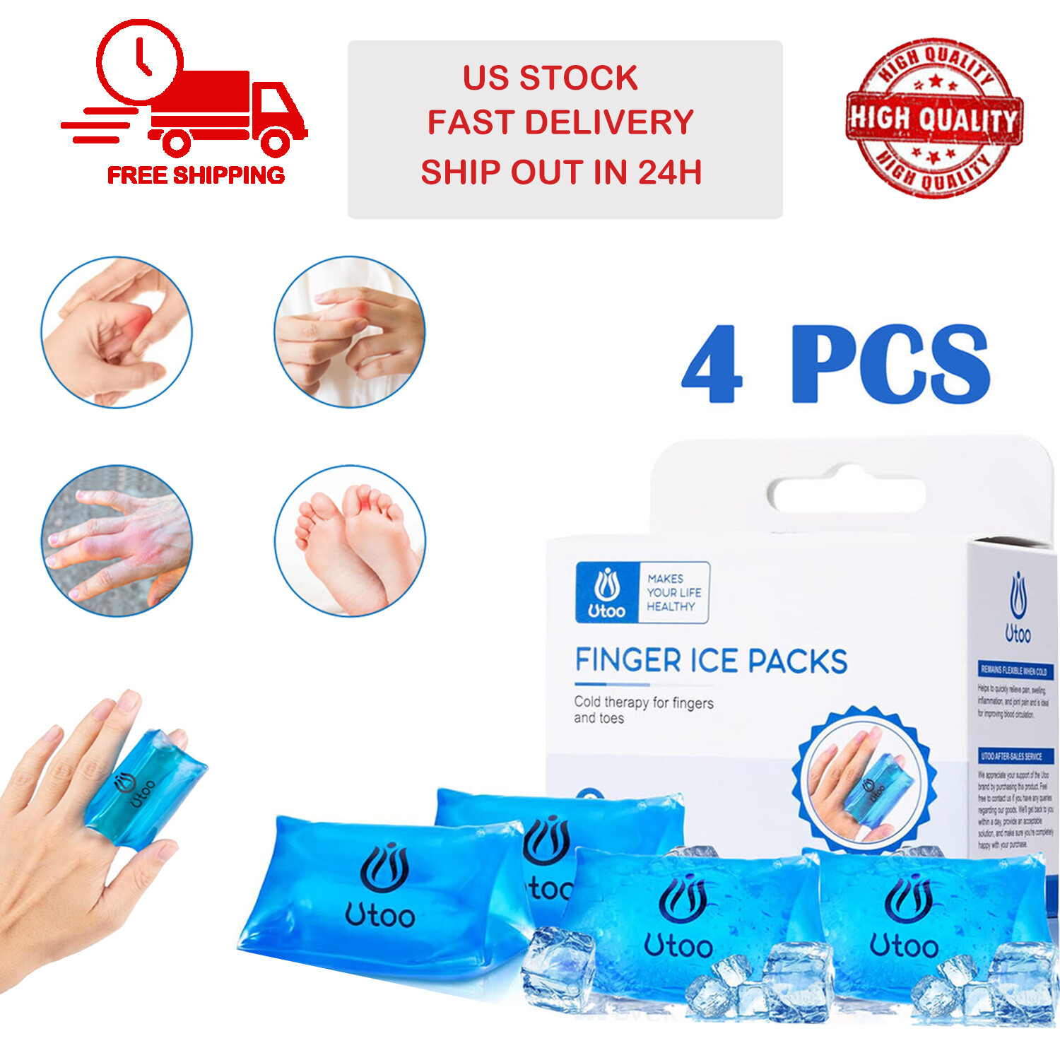 4X Finger Ice Pack Reusable Gel Ice Toe Cold Compression Sleeve Injuries Sprains