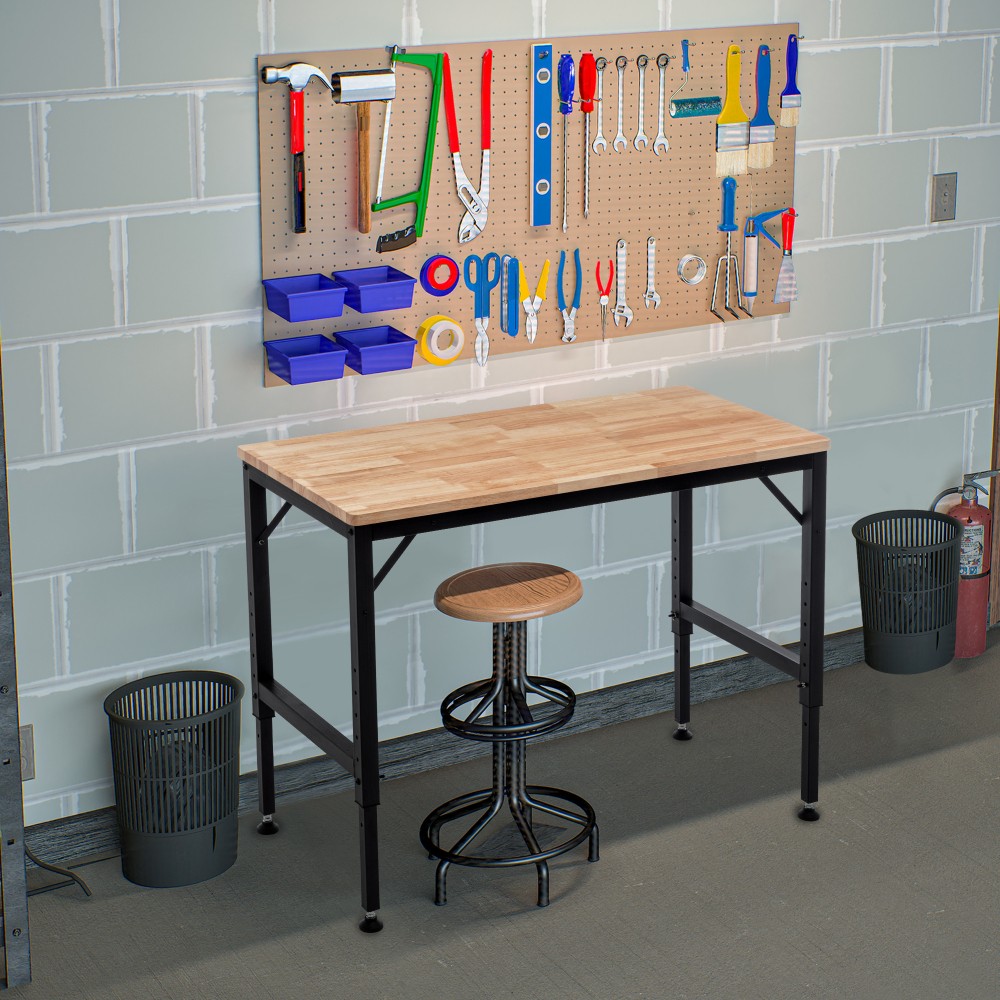 Heavy Duty Folding Workbench Block Wood Top Locking Casters Quick Collapse