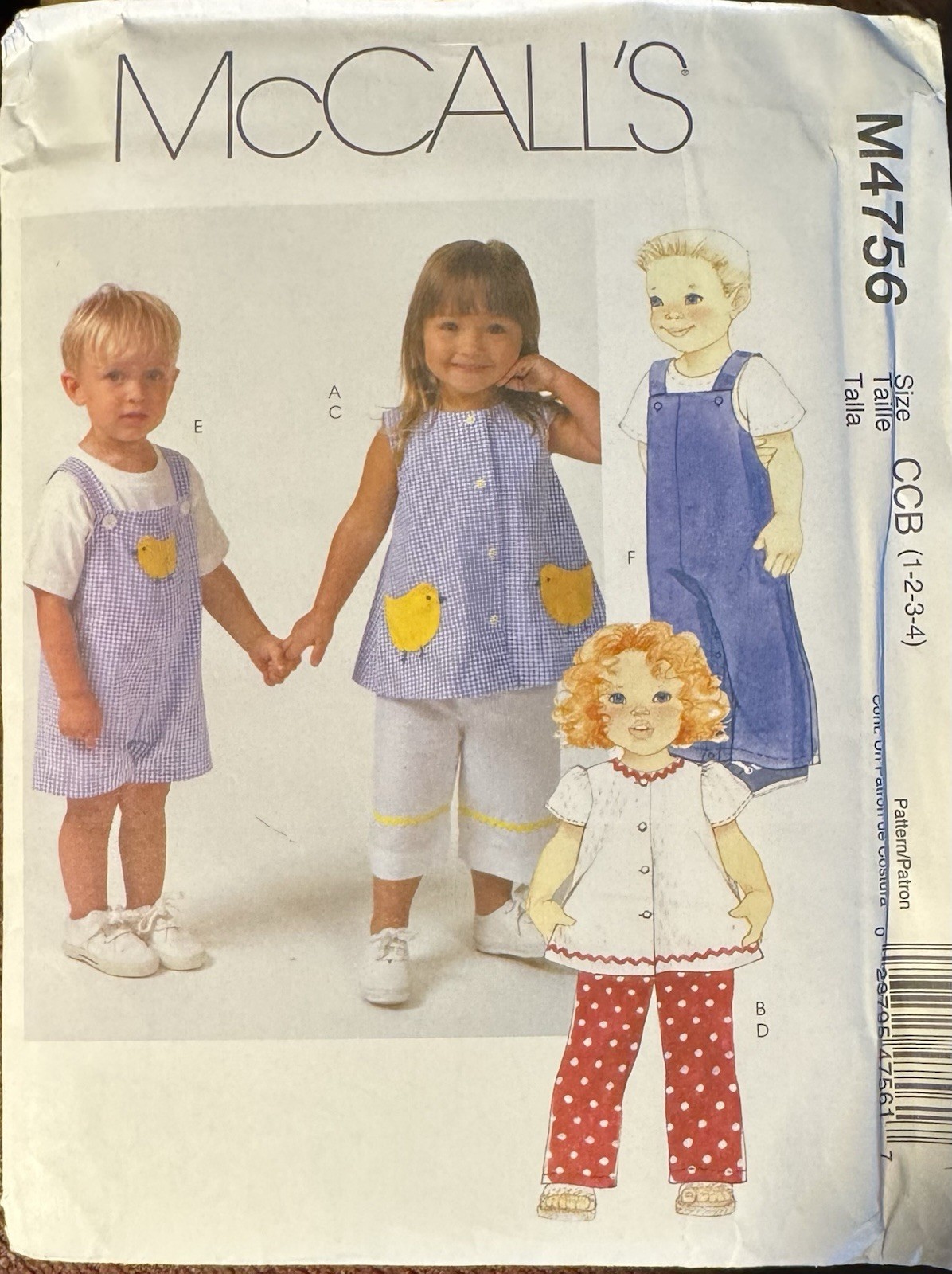 McCall's pattern M4756 Toddlers' Top, Pants & Jumpsuit size 1, 2, 3, 4 uncut