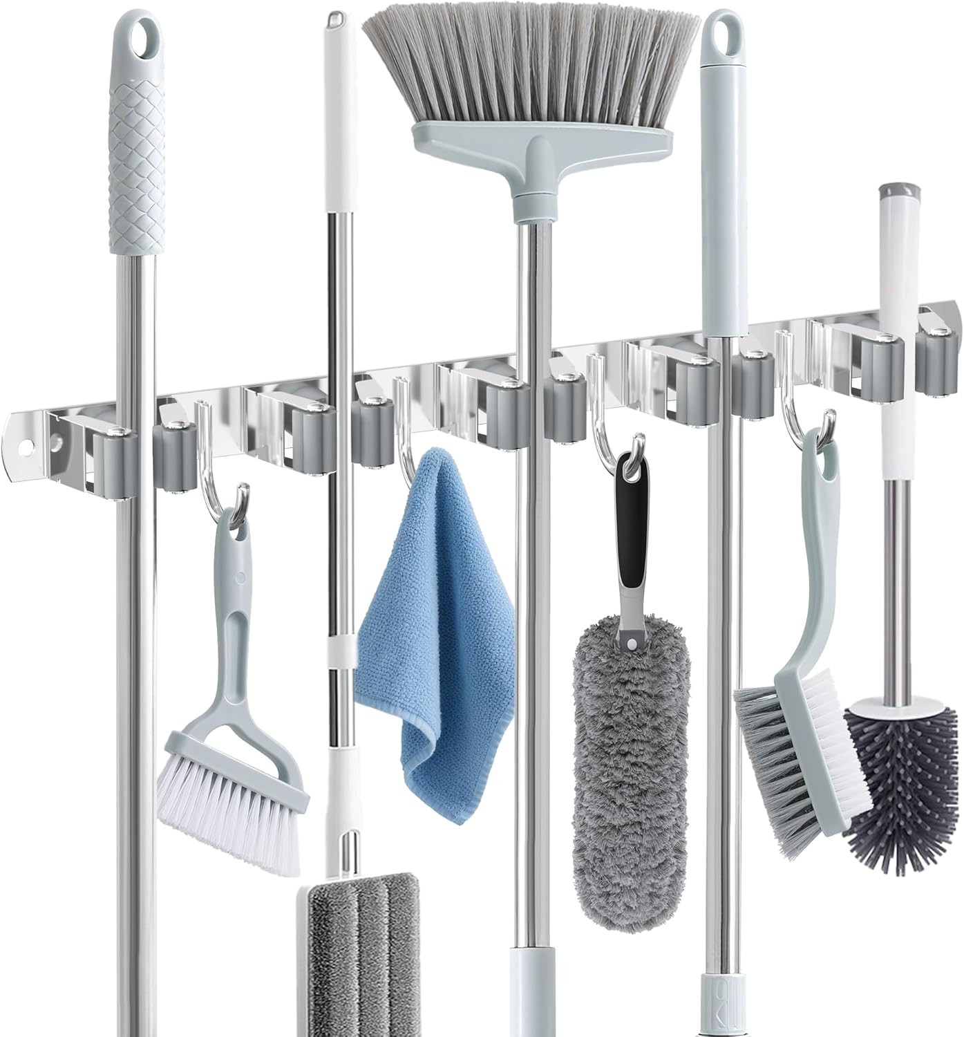 Broom Holder Wall Mount, Broom Organizer Wall Mount Stainless Steel Broom and Mo