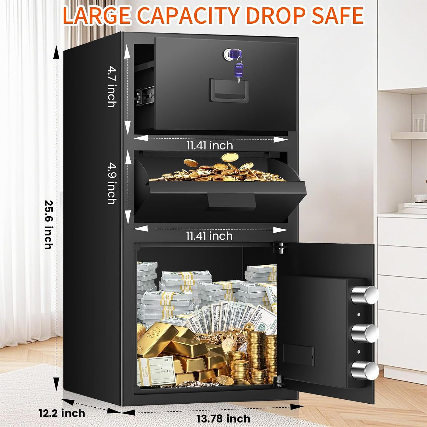 5.8 Cuft Large Depository Drop Safe with Digital Keypad & Drawer
