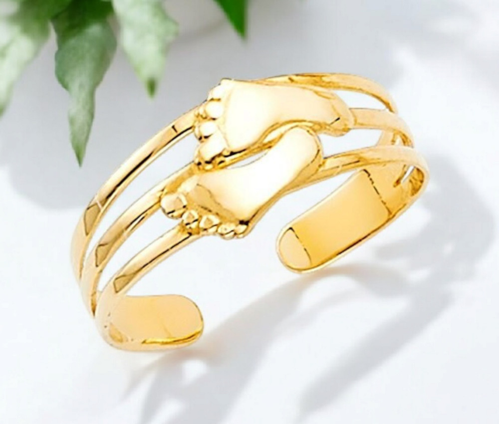 Solid 14k Yellow Gold Bare Feet Toe Ring - Adjustable Toe Ring - Toe Ring for