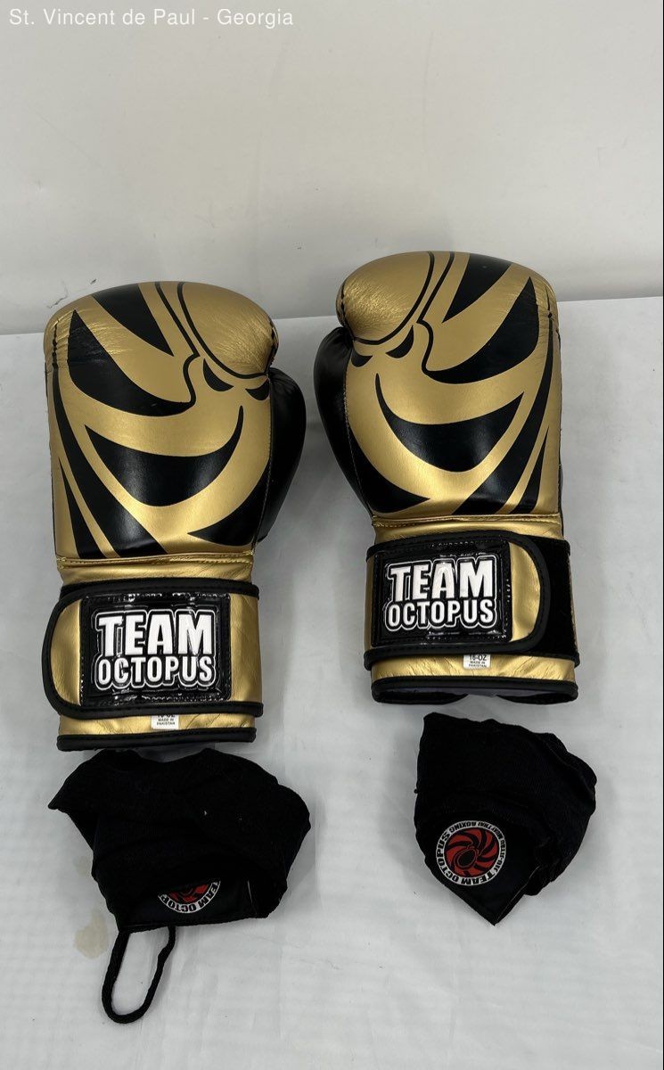 Team Octopus Gold & Black Jiu-Jitsu Muay Thai 16 oz Boxing glove Great Condition