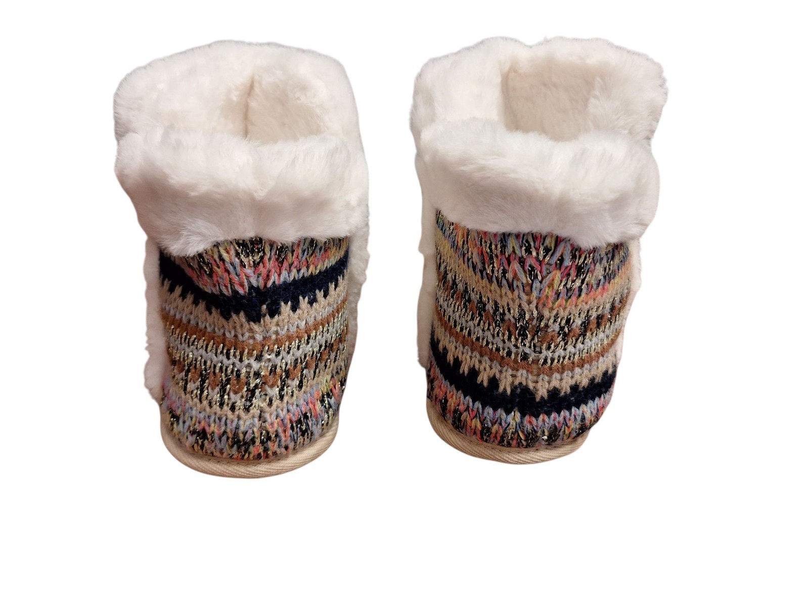St John's Bay Booties Fur Lined Multicolored Woven Rubber Bottom MED NEW