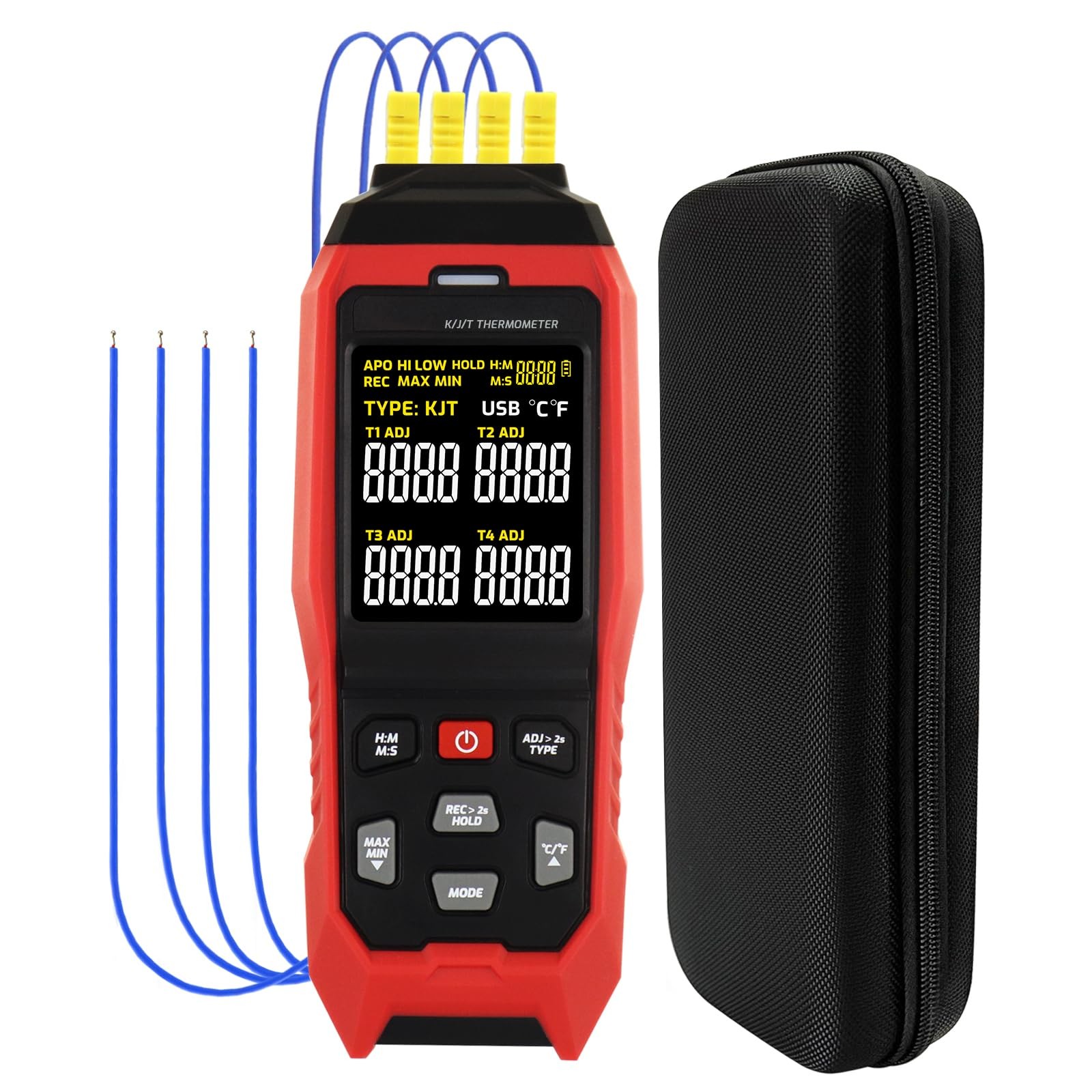Thermocouple Thermometer Data Logger 4-Channel K/J/T Type 5000 Groups USB Export