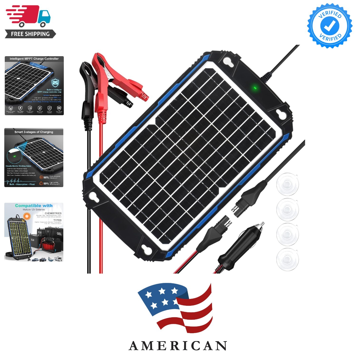 Waterproof 12W 12V Solar Battery Charger & Maintainer Pro, Built-in UltraSmar...