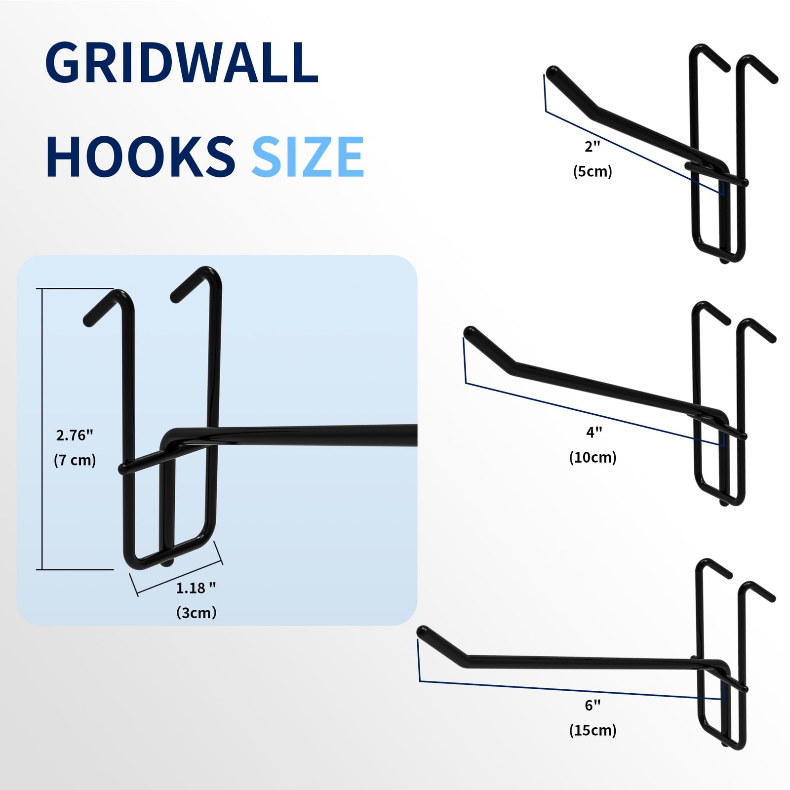 2 Inch Gridwall Hooks 50 Pack - Heavy Duty Black Display Hangers for Gridwall...