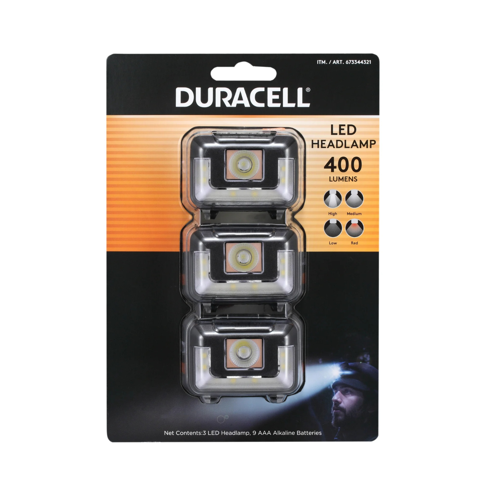 Duracell 400 Lumen LED Headlamp - 3 Pack | Bright, Hands-Free Lighting