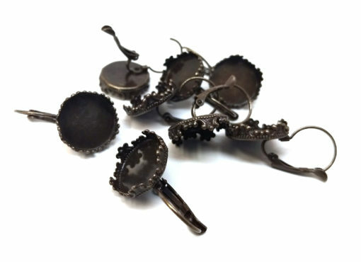 10 pcs. Antique Bronze Earring Clips Settings Lever Back Bezels Cabochons – 15mm