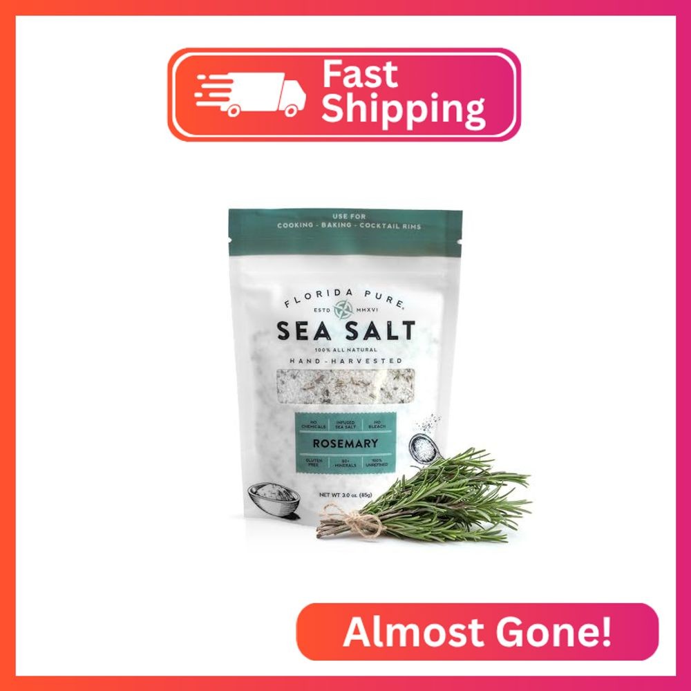 FLORIDA PURE Rosemary Sea Salt - 80+ Mineral Sea Salt, Natural, Unrefined, Non I